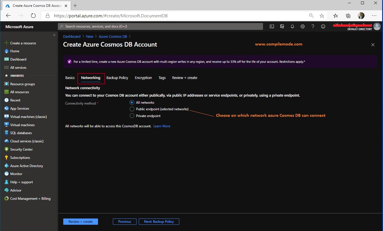 Creating Azure Cosmos DB Using Azure Portal
