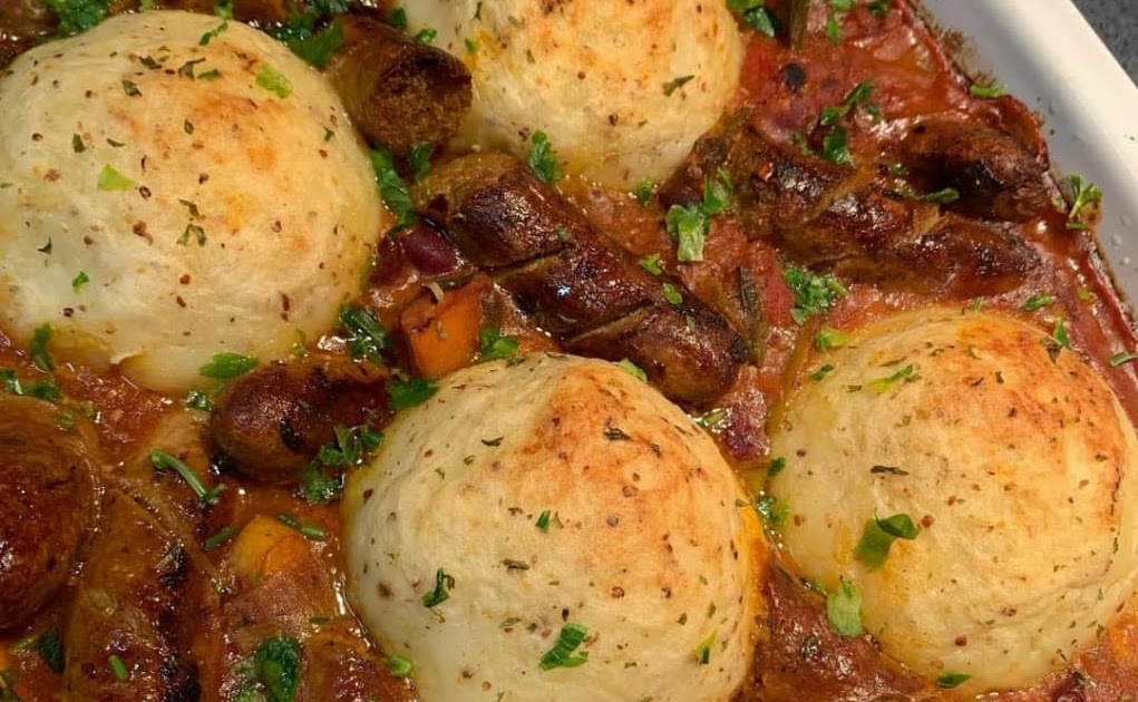 Crispy Sausage Casserole with Potato Dumplings