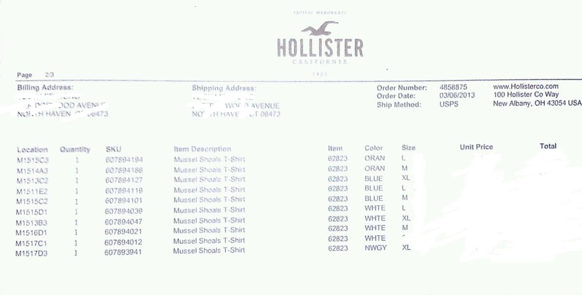 hollister order number