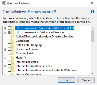 Turn Off Windows Features to fix 0x800f081f