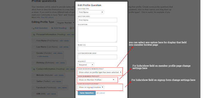 How to hide/show profile fields from members search, signup and profile page in Social Engine