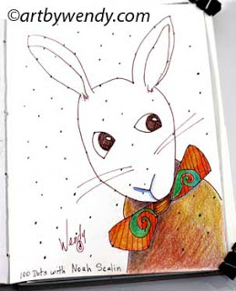 Bunny from 100 Dots with Noah Scalin  - Sepia Pen and coloured pencils
