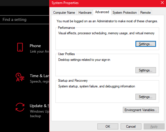 Advanced System Settings Advanced System Settings