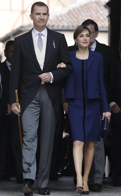 Queen Letizia attend 2016 Cervantes Awards Ceremony. Letizia wore Felipe Varela Dress