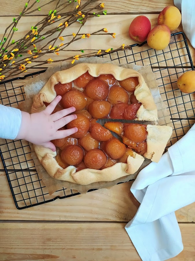 Galette de albaricoques. Postre de temporoda, fruta, rápido fácil, rico sencillo Horno Canela, avena Cuca