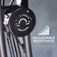 Adjustable tension knob with 8 magnetic resistance levels for pedaling on Slim Cycle Exercise Bike, image