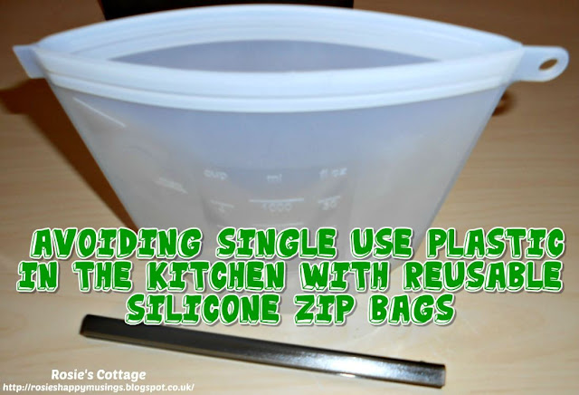 Avoiding single use plastic bags in the kitchen with reusable, silicone, zip bags.