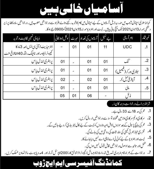 Combined Military Hospital (CMH) Jobs 2021 in Pakistan Combined Military Hospital (CMH) Jobs 2021 in Pakistan