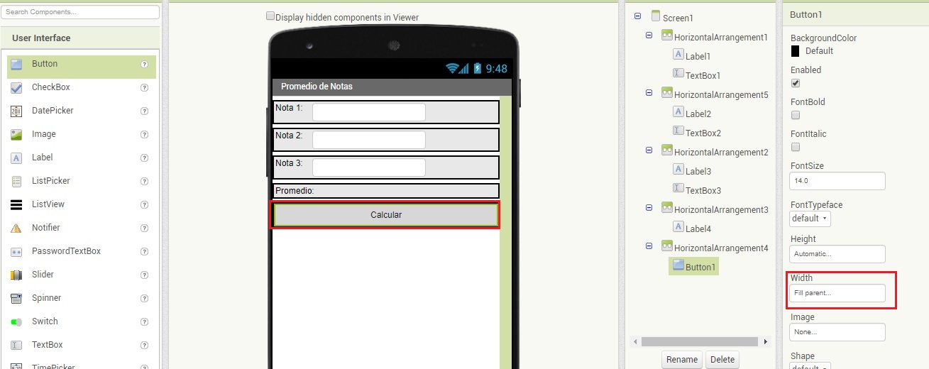 Interfaz en MIT App Inventor 2