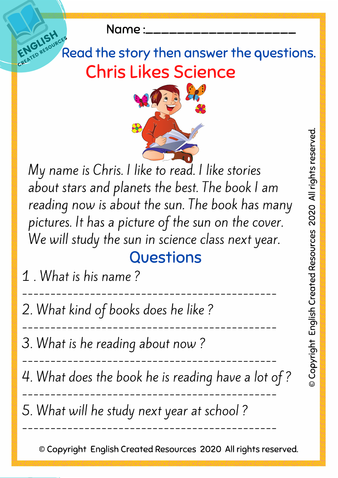 reading worksheets year 4