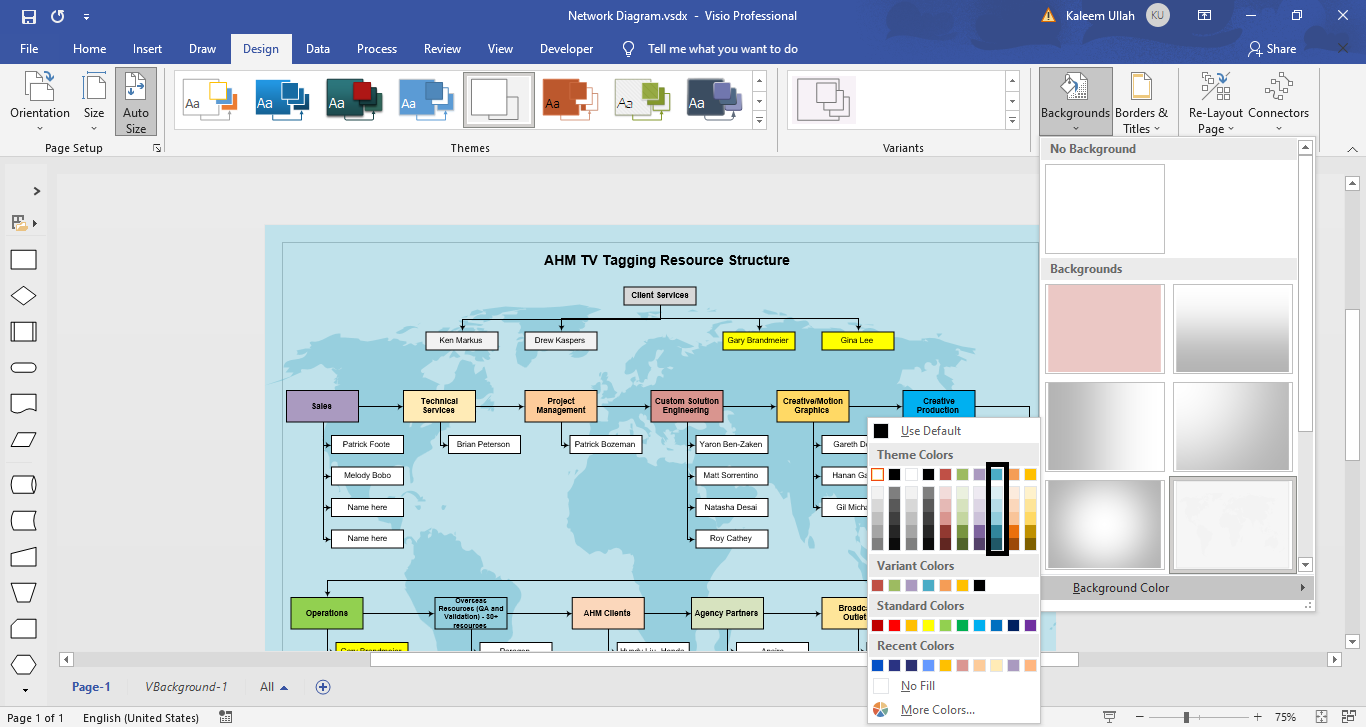 How to change Background color in Microsoft Visio?