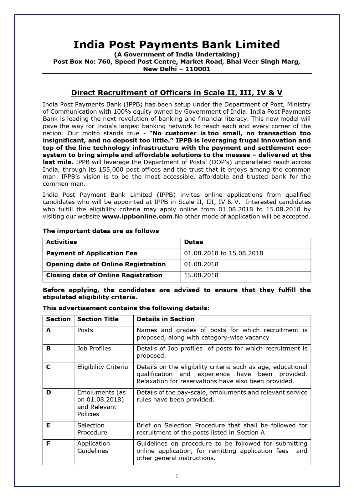 Gds Pay Commission Direct Recruitment Of Officers In Scale Ii Iii Iv V Ippb Notification