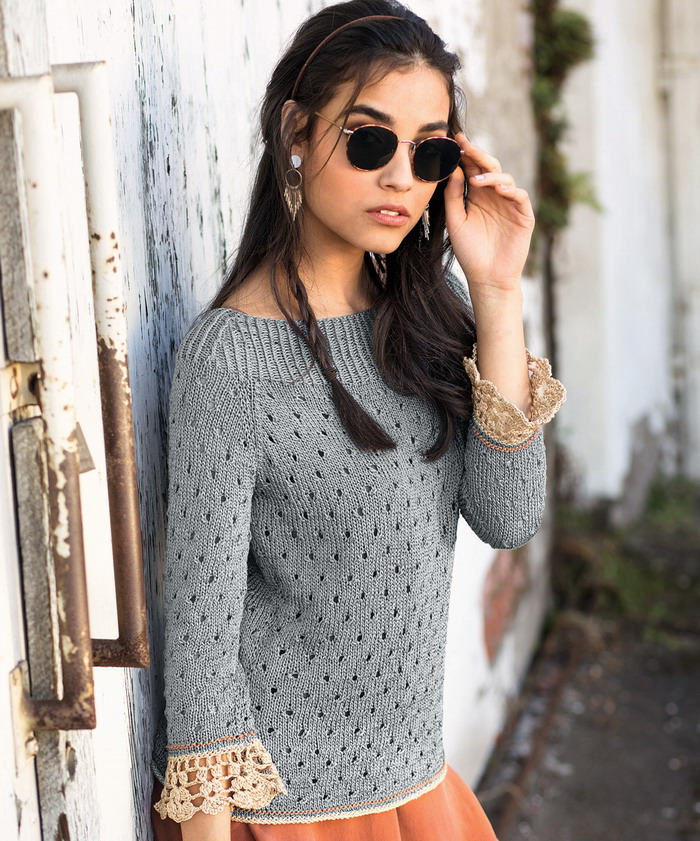 Irina: Knitting + Crochet. Pullover with lace details.