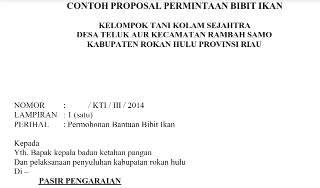 Proposal Permohonan bibit ikan oleh kelompok tani