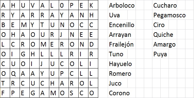 Sopa de letras plantas