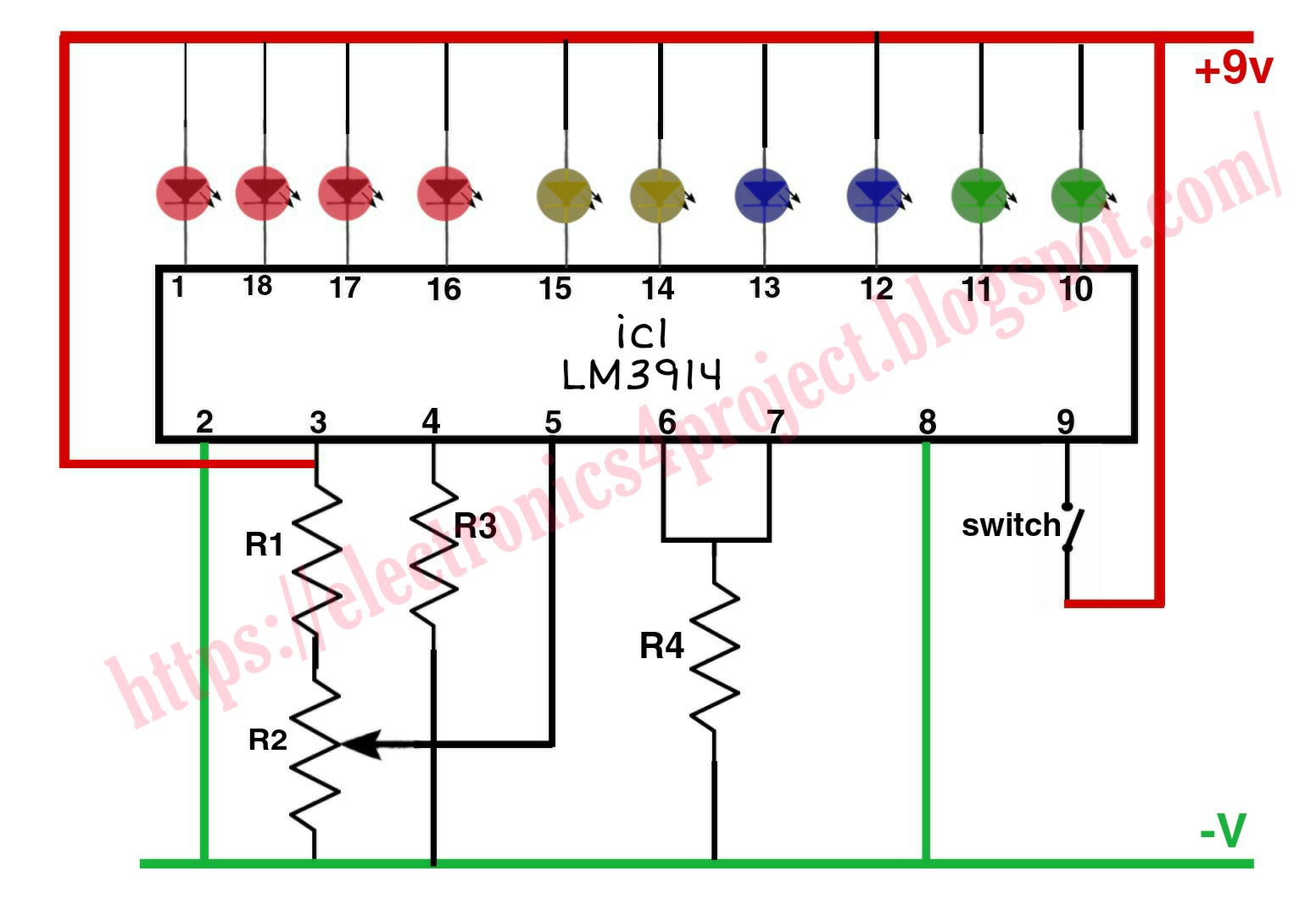 battery level indicator circuit diagram using ic LM3914