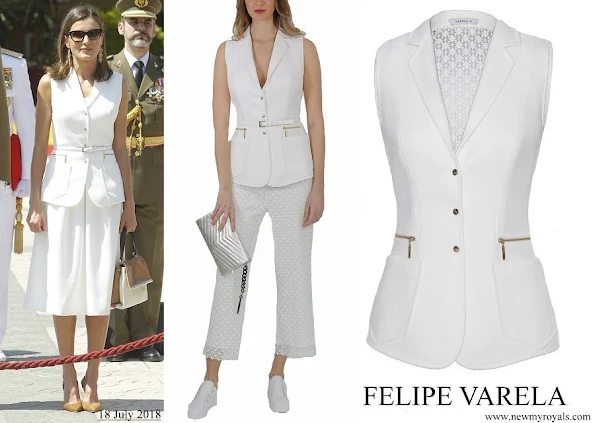 Queen Letizia wore Felipe Varela Army vest jacket