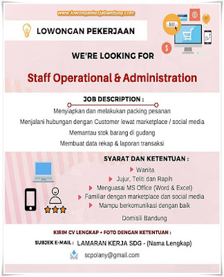 Lowongan Kerja Staff Operational & Administration Bandung