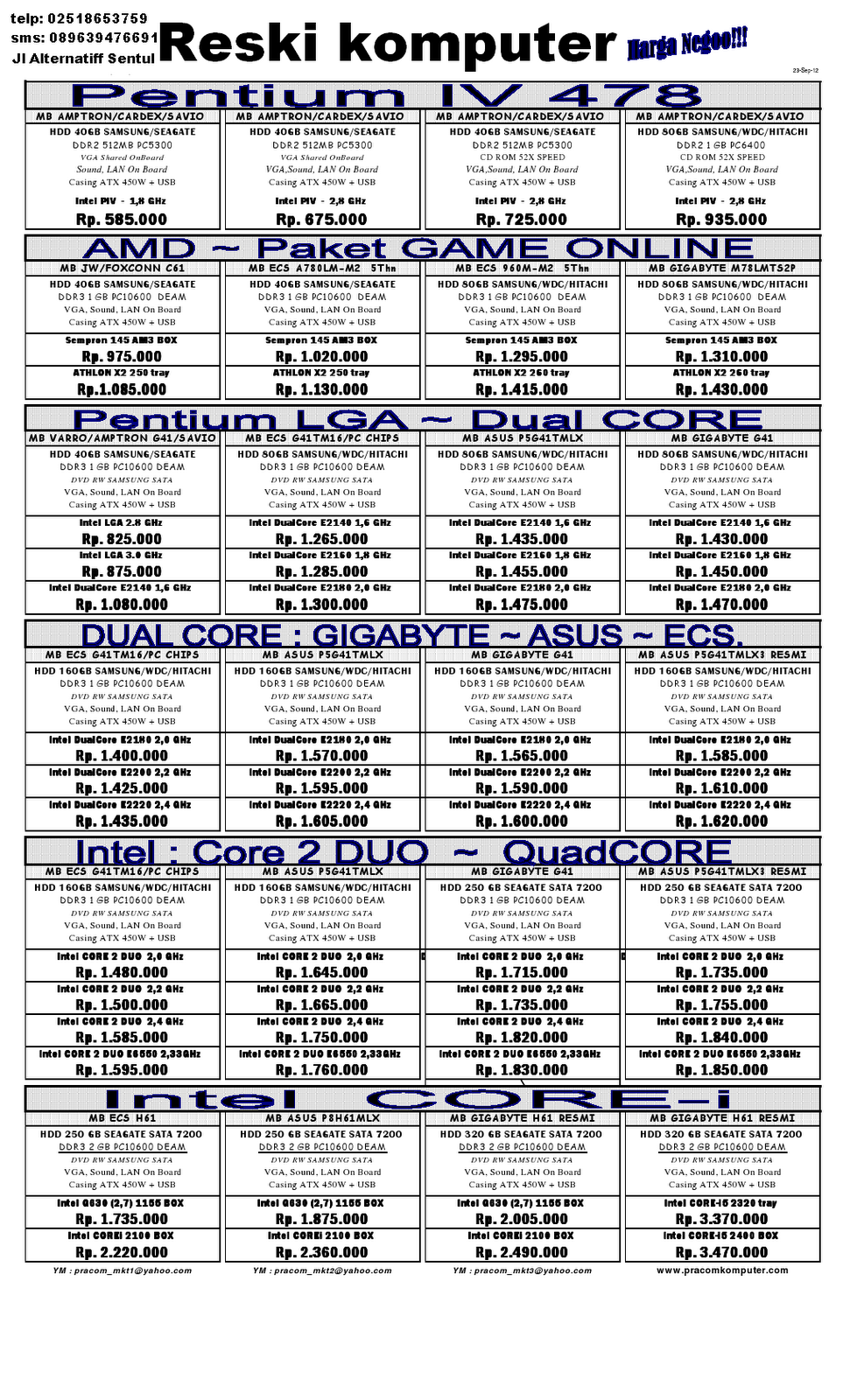 Daftar Harga Komputer Pc daftar harga komputer pc acer 