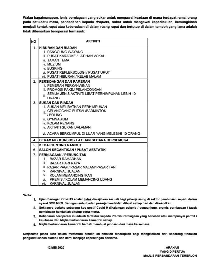 Hampir Seluruh Aktiviti Perniagaan Di Temerloh Kembali Beroperasi