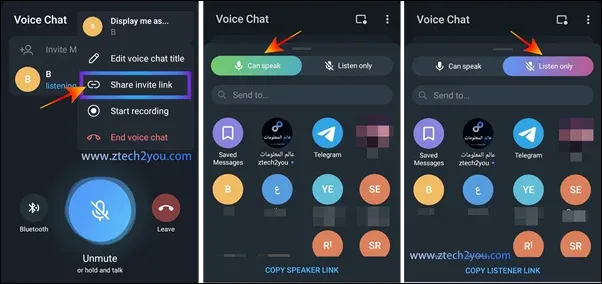 Inviting listeners and speakers to Telegram voice chat