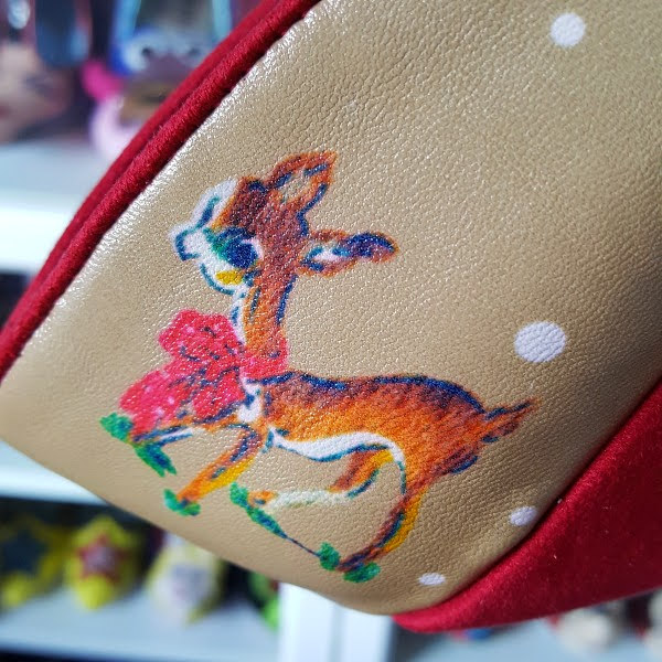 close up of deer print on side of shoe