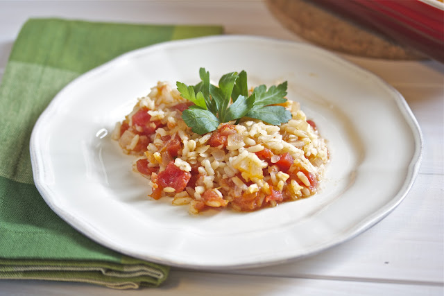 Close up of spanish rice on a white plate
