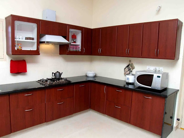Wooden modular kitchen furniture with marble top