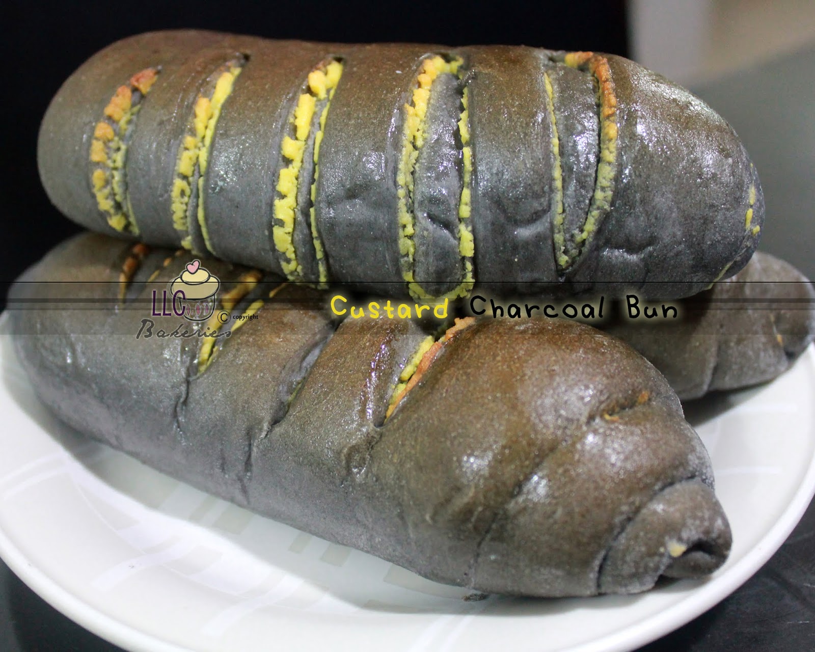 LLC Bakeries Charcoal Loaf Custard Charcoal Bun Coconut Charcoal Bun