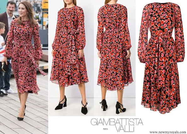 Crown Princess Mary wore Giambattista Valli Black Floral Petal Printed Dress