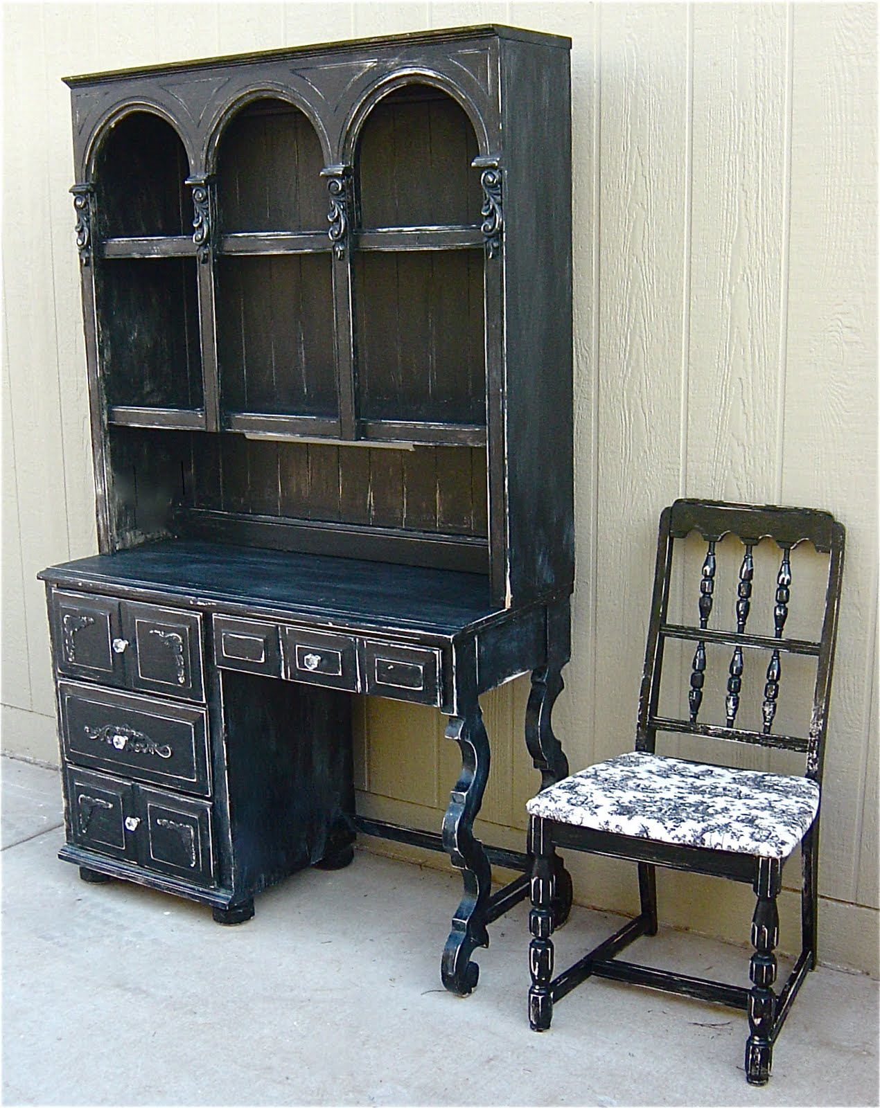 The Backyard Boutique by Five to Nine Furnishings Black Distressed Hutch/Desk with Crystal Knobs