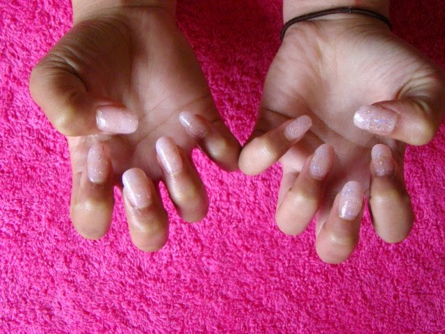 Pastel baby pink tips YN Clear powder topcoat acrylic toes | Needy