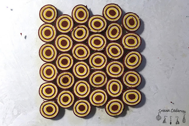 Plaque pâte polymère Canne cible violet cuivre jaune Stenna Création