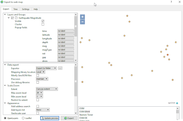 Export to web map window QGIS