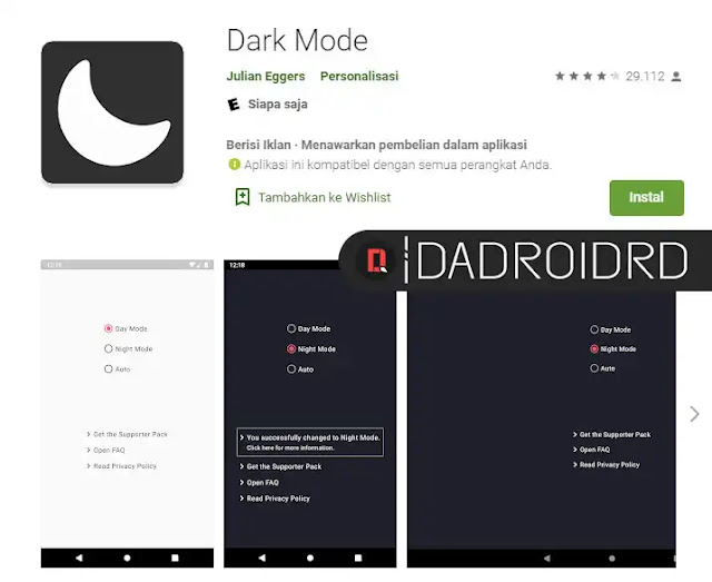 Cara membuat Android menjadui Dark Mode, Cara aktifkan Dark Mode Android, Cara agar Android menjadi hitam, mengganti Tampilan Android menjadi Hitam, Aplikasi Dark Mode Android, Tampilan Gelap Android, Fitur Dark  Mode Android, Membuat Android menjadi Night Mode, Supaya Tampilan Android menjadi Gelap, Menganti Tema Gelap Android, Membuat WhatsApp Instagram Facebook Youtube Chrome menjad Gelap