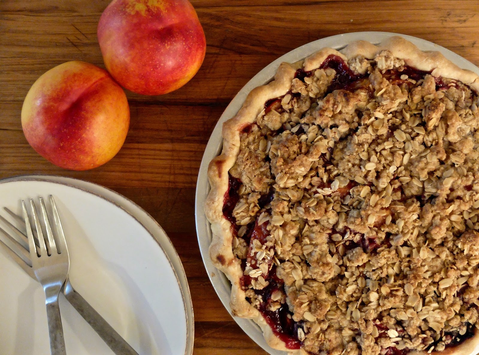 Honey & Ricotta Nectarine & Blackberry Crumble Pie