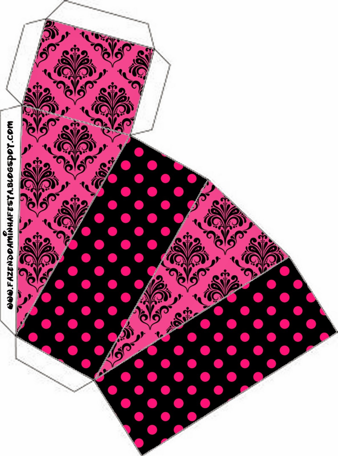Damasco Black in Fucsia: Free Printable Boxes. Free Printable Cake Box.