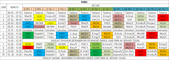 Jadwal Pelajaran SMK Al-Irsyad Tegal 2016-2017