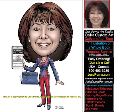 Real Estate Agent Holding Smart Phone Caricature