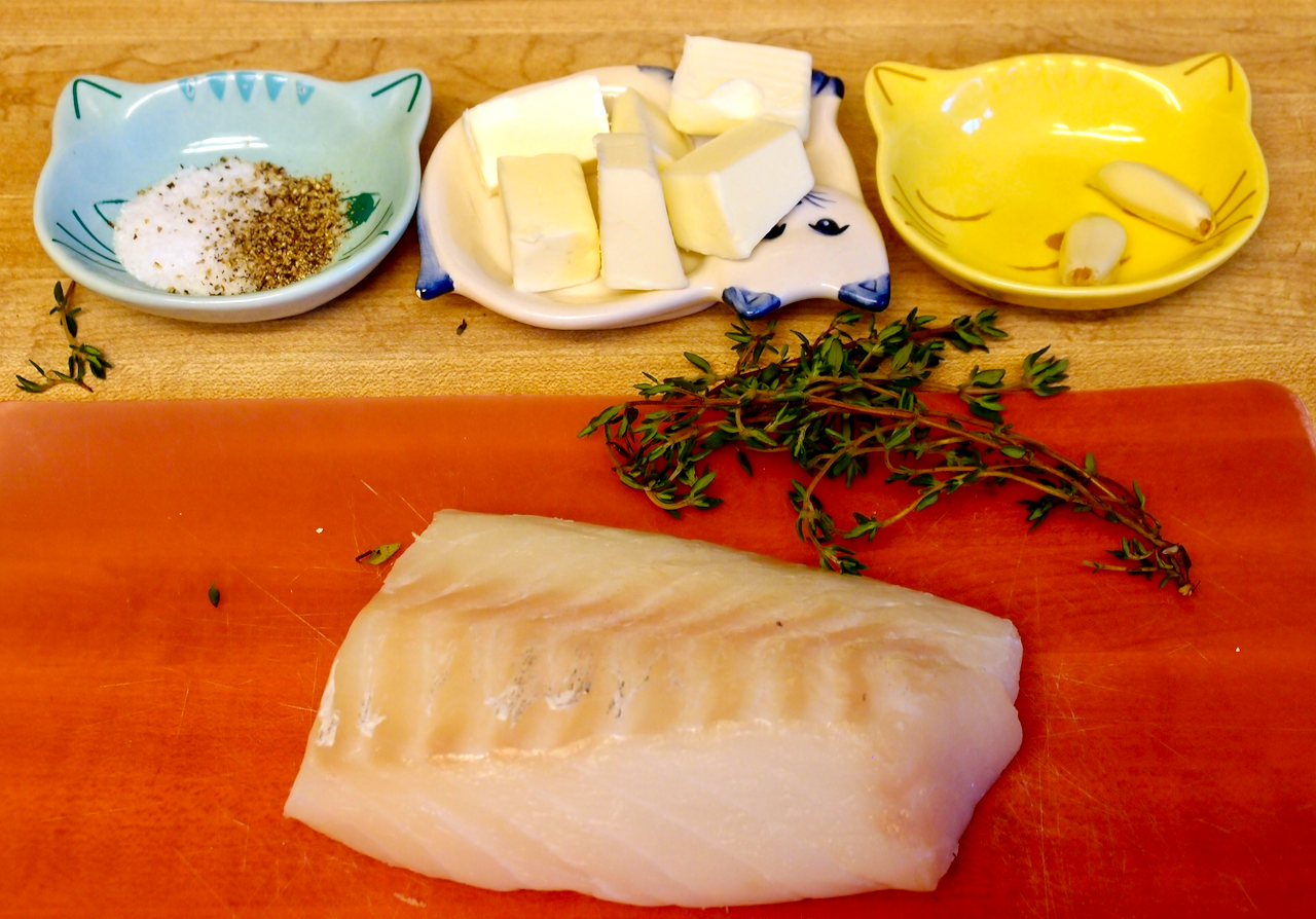 Sunday, dinner for two Recipe Notes ButterBasted Fish with Garlic