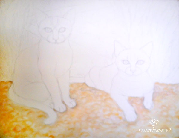 pintando cuadro de gatos con oleos