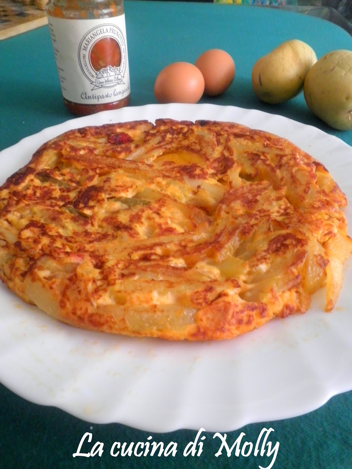 frittata di patate e peperoni sott'olio