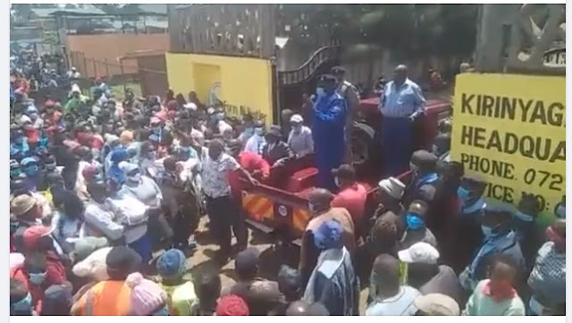 Kirinyaga residents storming UDA offices demanding Purity Ngirici to talk photo.