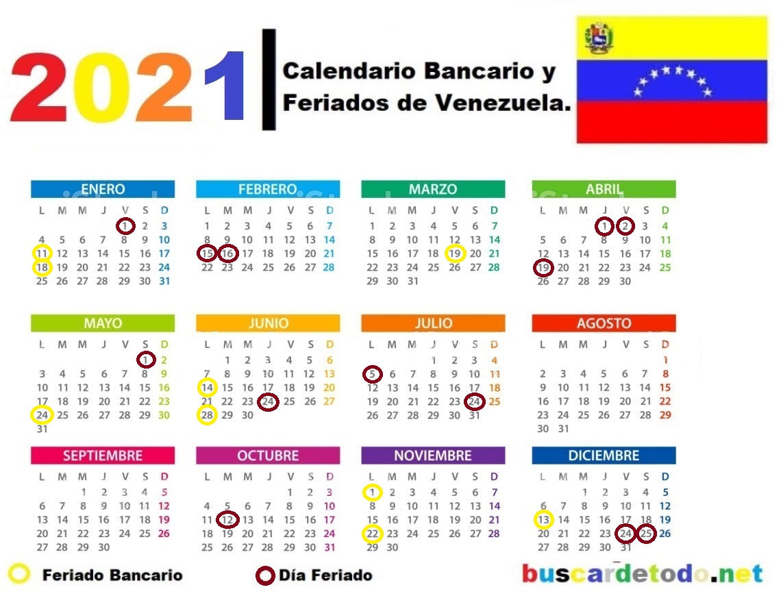 Calendario bancario y feriados de Venezuela 2021 Buscar De Todo