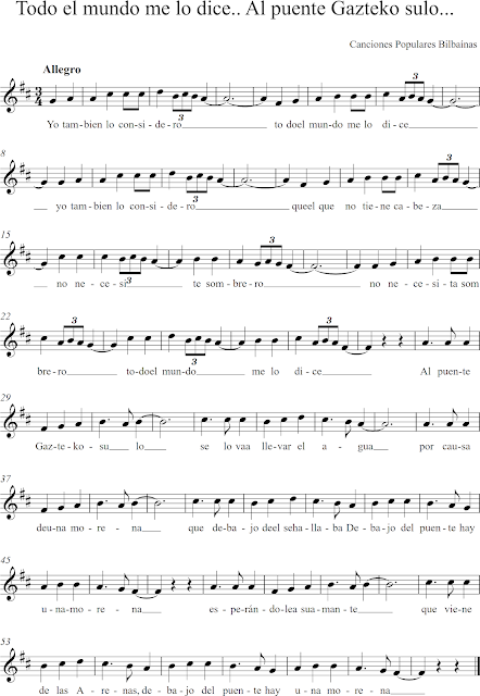 Todo el mundo me lo dice Al puente Gazteko sulo. Partitura para flauta dulce