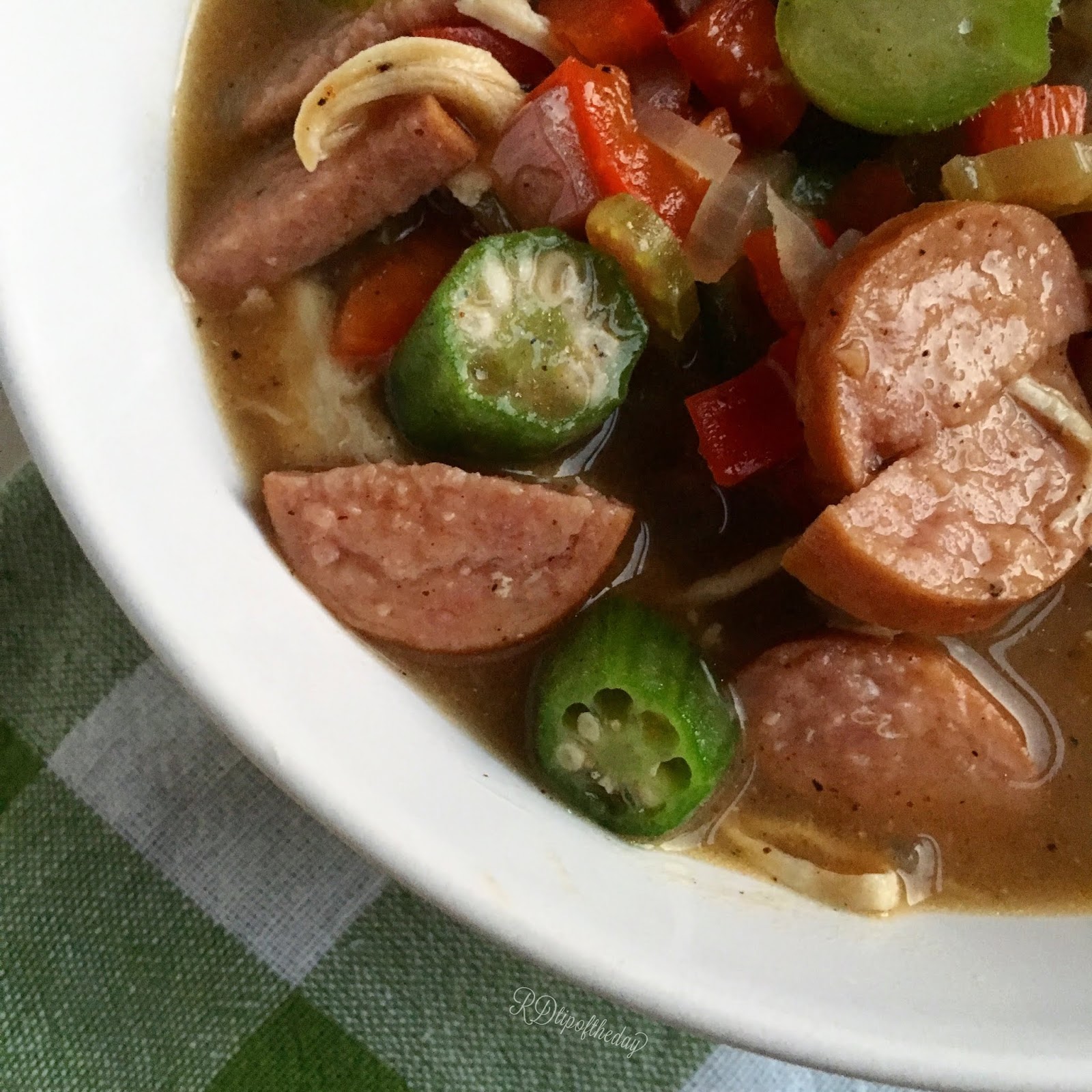 RD Tip of the Day Chicken and Turkey Sausage Gumbo