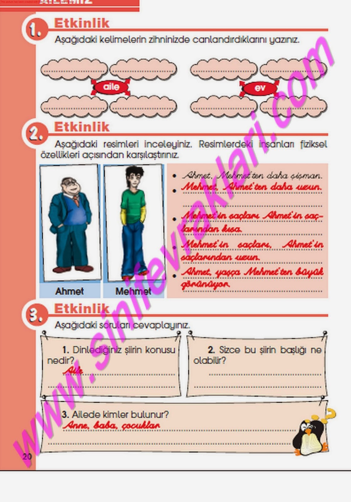 3. Sinif Türkçe Özgün Yayinlari Çalişma Kitabi Cevaplari Sayfa 20