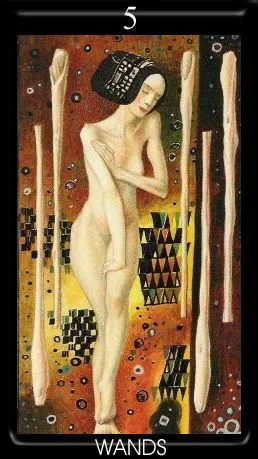 5 of Wands - Golden Tarot of Klimt