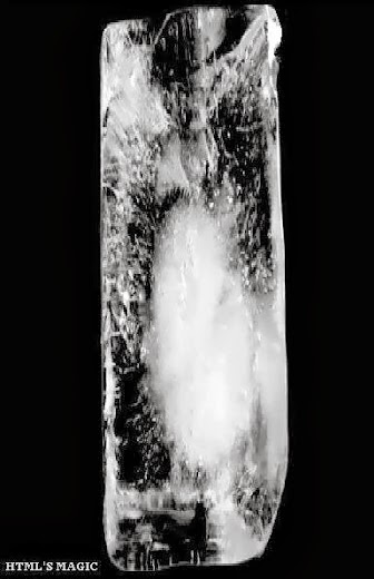 image of an oblong section of ice placed vertically to form the letter I in black and white