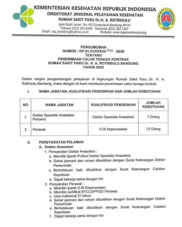 Lowongan Kerja Perawat Dan Dokter Spesialis Anestesi Di Rumah Sakit Paru Bandung Terbaru Tahun 2021